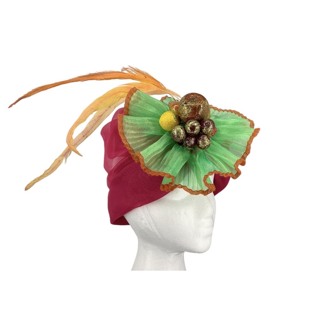 Wayne M Kleski Organza Turban Hat Fruit Feathers Kentucky Derby Theatre Cosplay
